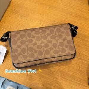 NWT Coach Jack Small Flap Crossbody Bag Signature Canvas CDZ95 Tan/Black